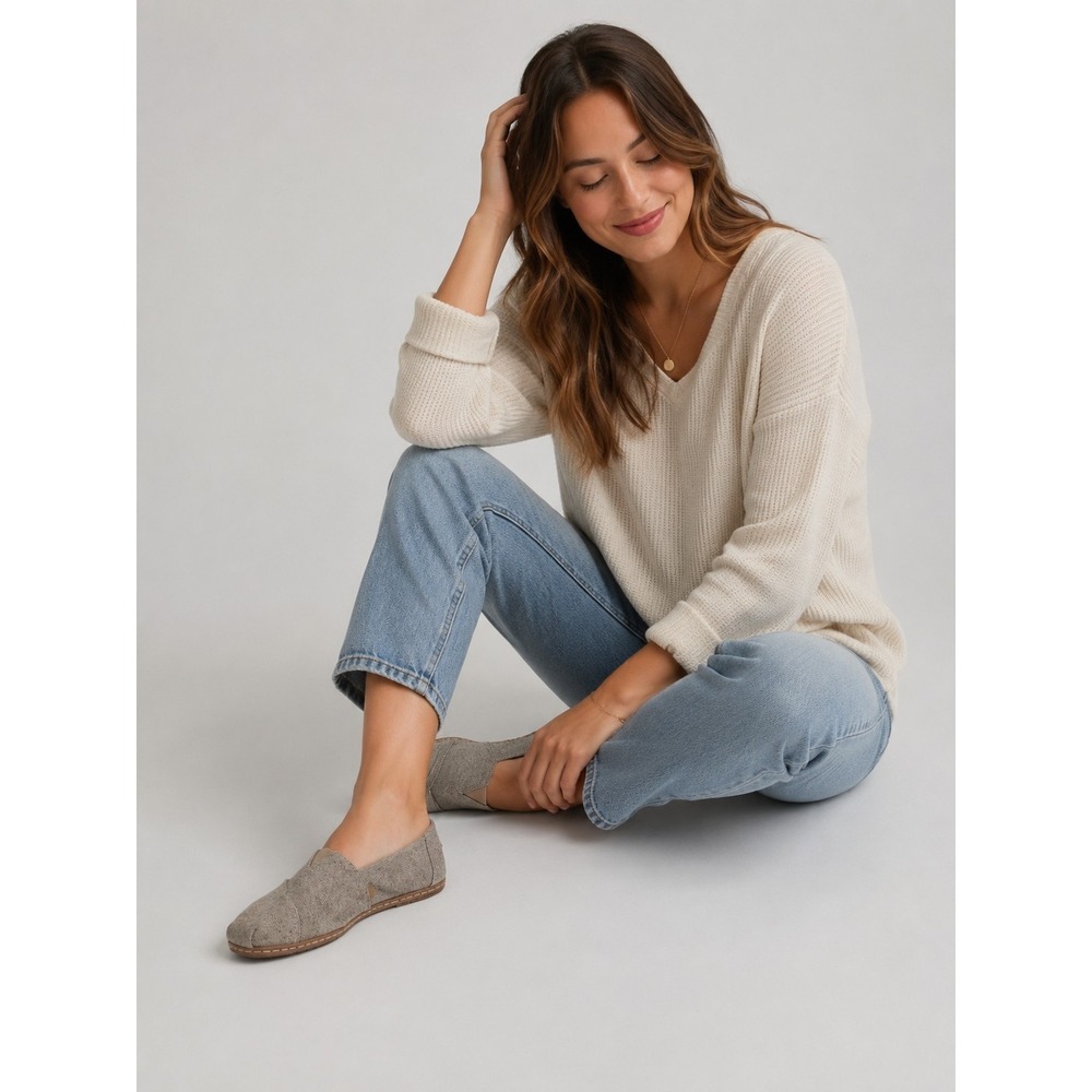 Toms Alpargata Leather Wrap Natural Shimmer‎ Twill Womens 9.5 Beachy